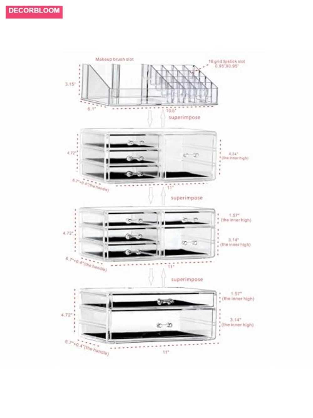 Clear Acrylic Makeup Storage Organizer with 10 Drawers Stackable Cosmetic - Picture 2 of 5